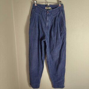 Women's Vintage Blue Corduroy 80s High Waisted Trouser Pants 28in Waist